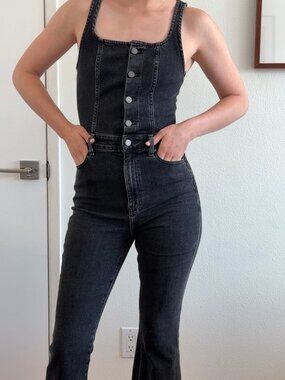 Etica X Anthropology Viper Black Front Crop Kick Flare Jumpsuit - Size S